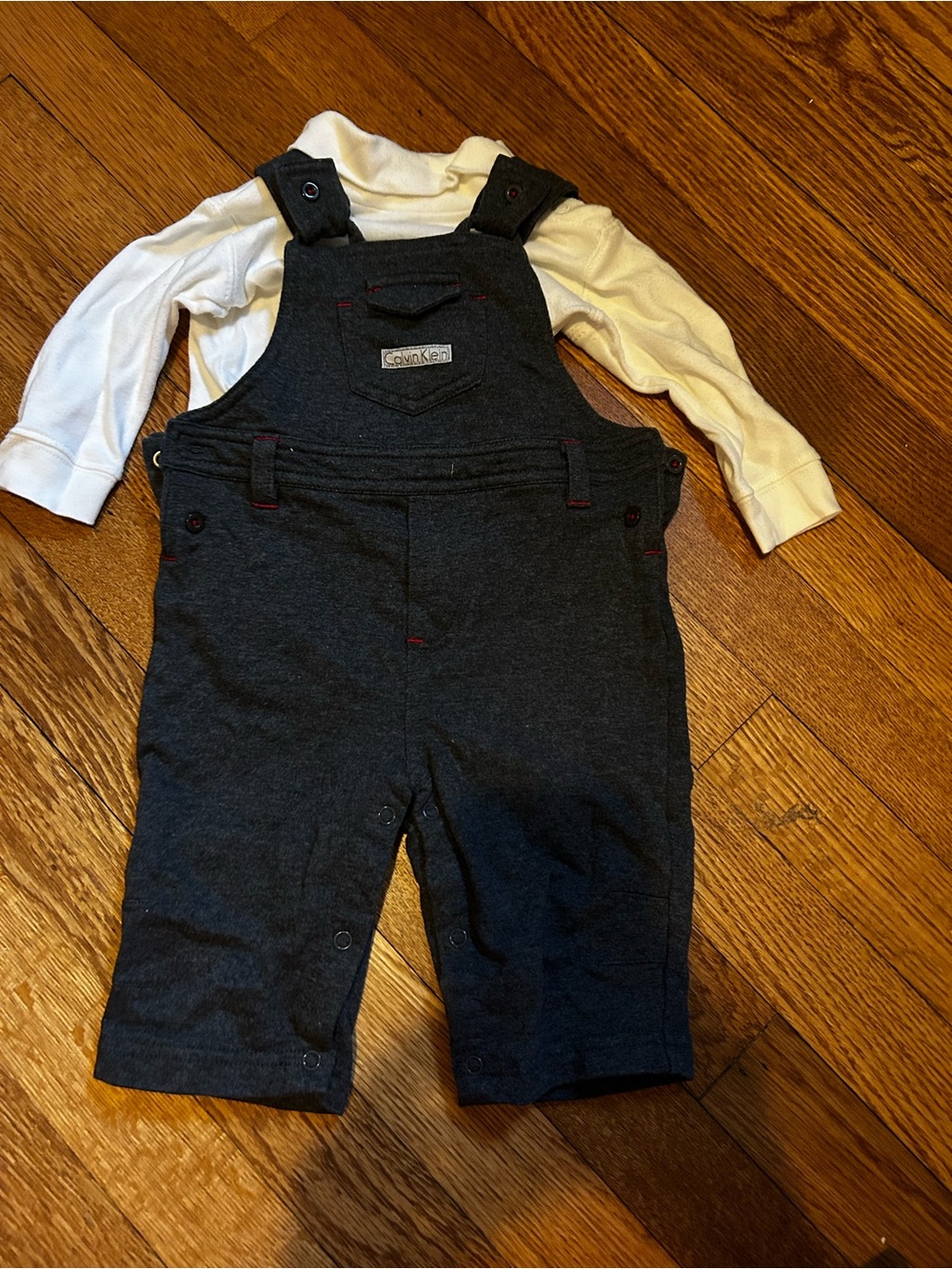 Calvin Klein Charcoal Gray Baby Overalls with White Tee